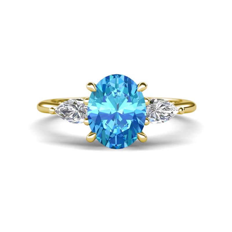 Leah 3.43 ctw Blue Topaz Oval Shape (9x7 mm) Hidden Halo accented Lab Grown Diamond Engagement Ring 