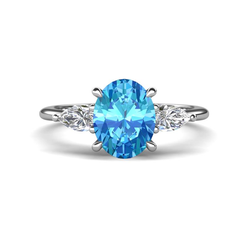 Leah 3.43 ctw Blue Topaz Oval Shape (9x7 mm) Hidden Halo accented Lab Grown Diamond Engagement Ring 