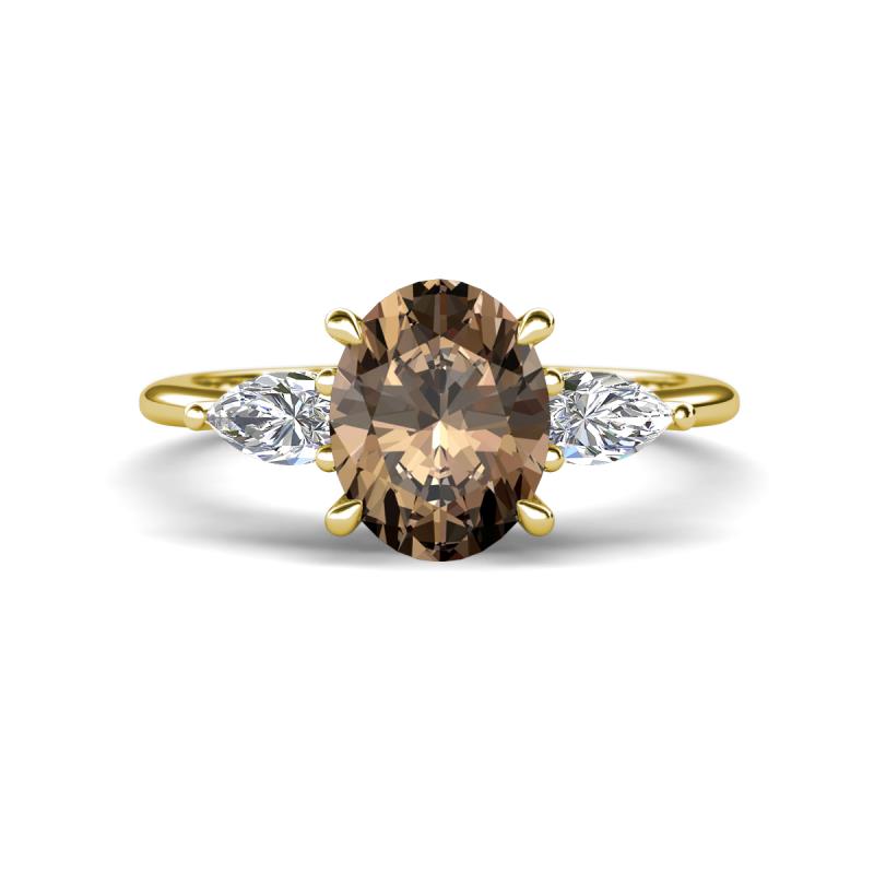 Leah 2.68 ctw Smoky Quartz Oval Shape (9x7 mm) Hidden Halo accented Lab Grown Diamond Engagement Ring 