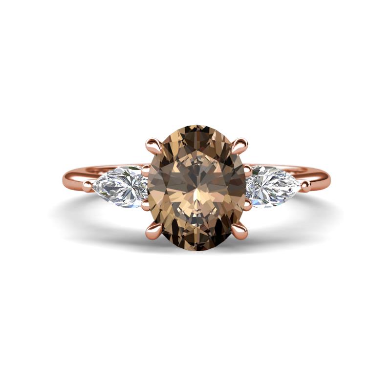 Leah 2.68 ctw Smoky Quartz Oval Shape (9x7 mm) Hidden Halo accented Lab Grown Diamond Engagement Ring 