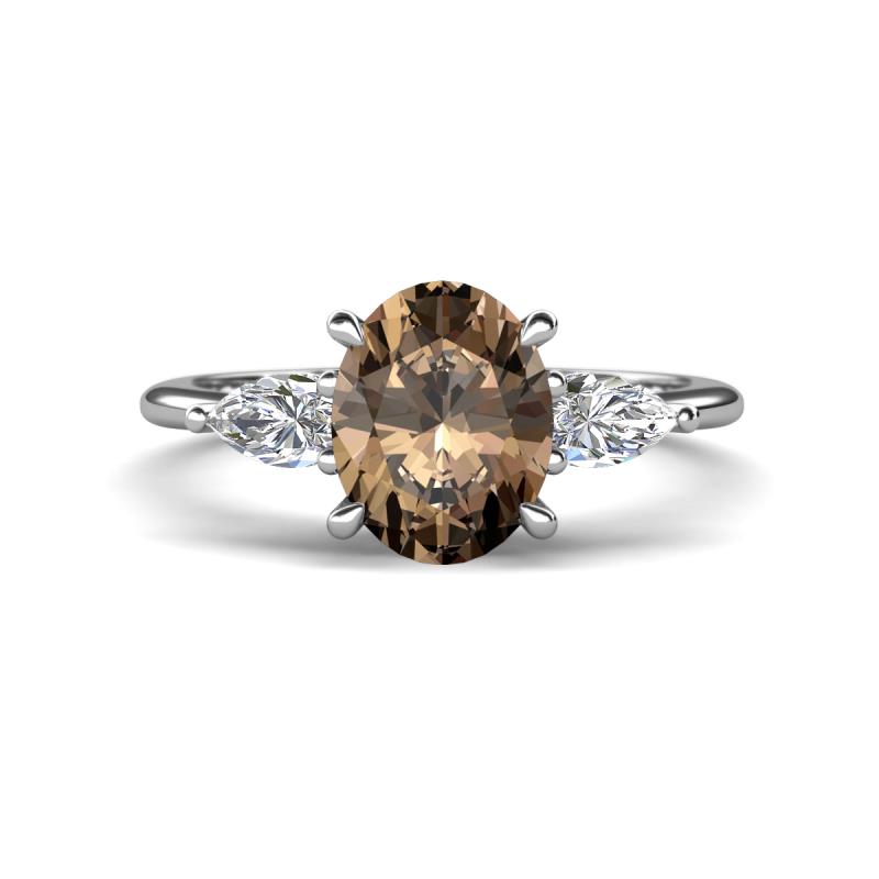 Leah 2.68 ctw Smoky Quartz Oval Shape (9x7 mm) Hidden Halo accented Lab Grown Diamond Engagement Ring 