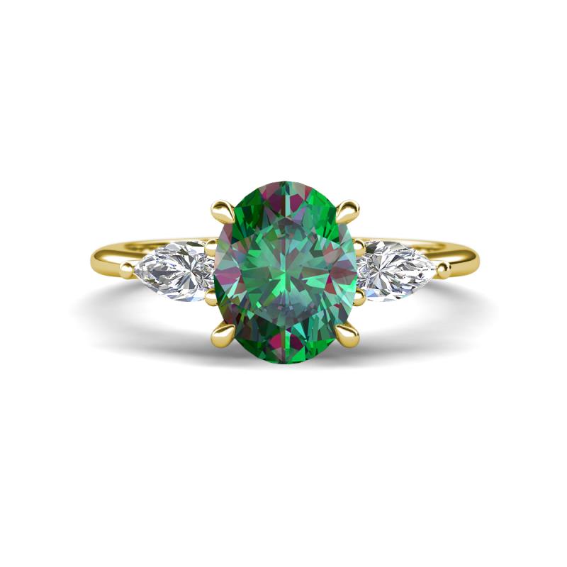 Leah 3.08 ctw Created Alexandrite Oval Shape (9x7 mm) Hidden Halo accented Lab Grown Diamond Engagement Ring 