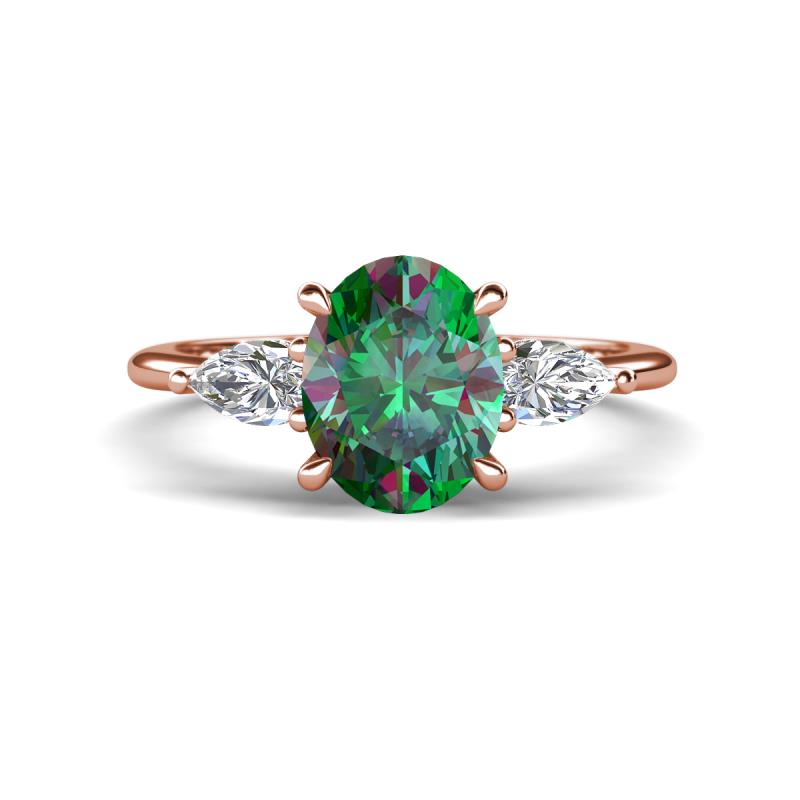 Leah 3.08 ctw Created Alexandrite Oval Shape (9x7 mm) Hidden Halo accented Lab Grown Diamond Engagement Ring 