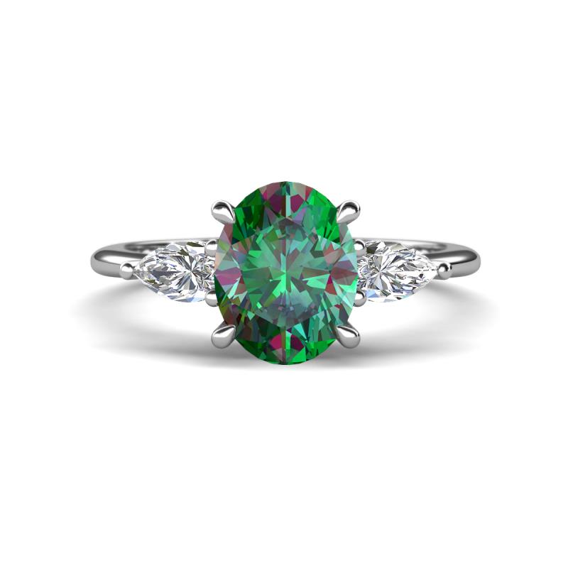 Leah 3.08 ctw Created Alexandrite Oval Shape (9x7 mm) Hidden Halo accented Lab Grown Diamond Engagement Ring 