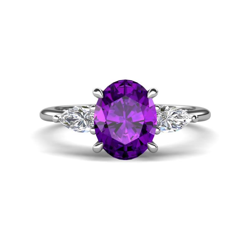 Leah 2.93 ctw Amethyst Oval Shape (9x7 mm) Hidden Halo accented Lab Grown Diamond Engagement Ring 