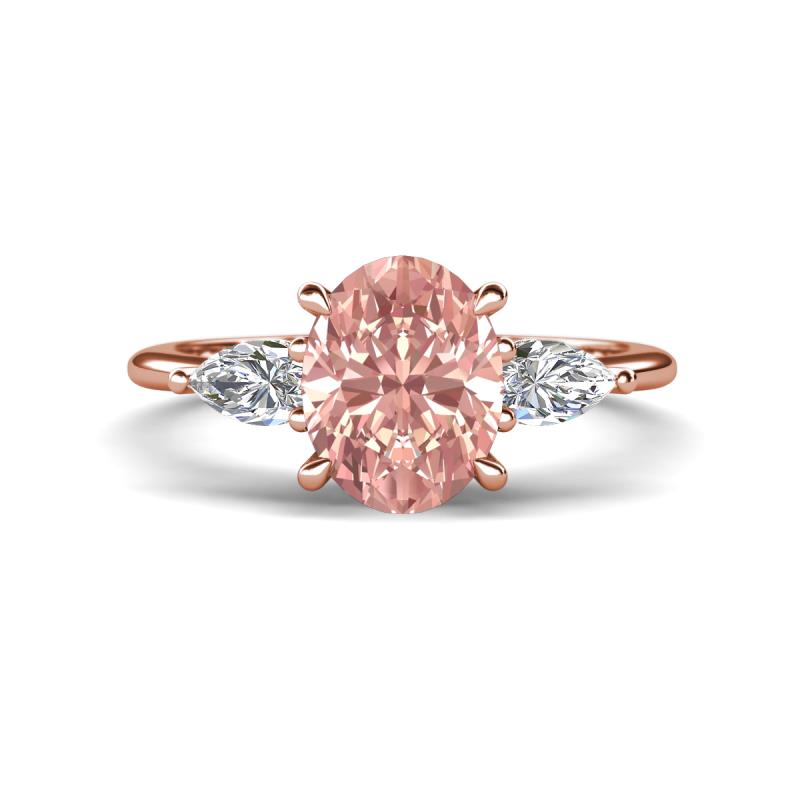 Leah 2.58 ctw Morganite Oval Shape (9x7 mm) Hidden Halo accented Lab Grown Diamond Engagement Ring 