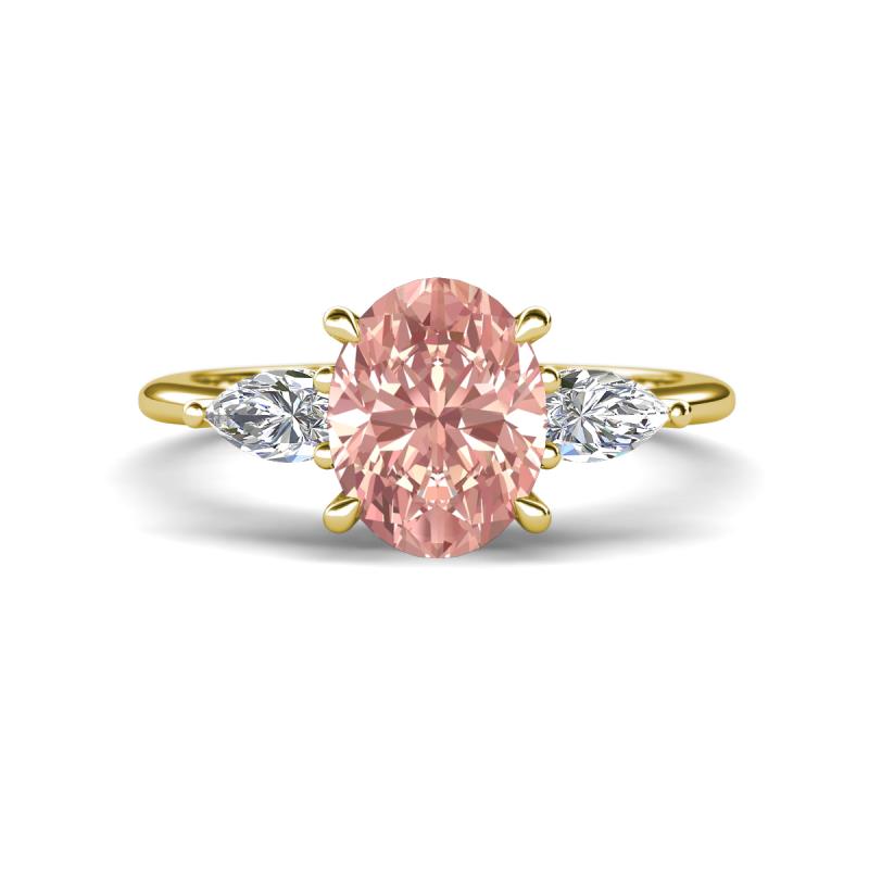 Leah 2.58 ctw Morganite Oval Shape (9x7 mm) Hidden Halo accented Lab Grown Diamond Engagement Ring 