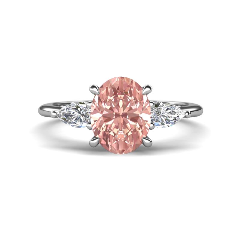 Leah 2.58 ctw Morganite Oval Shape (9x7 mm) Hidden Halo accented Lab Grown Diamond Engagement Ring 
