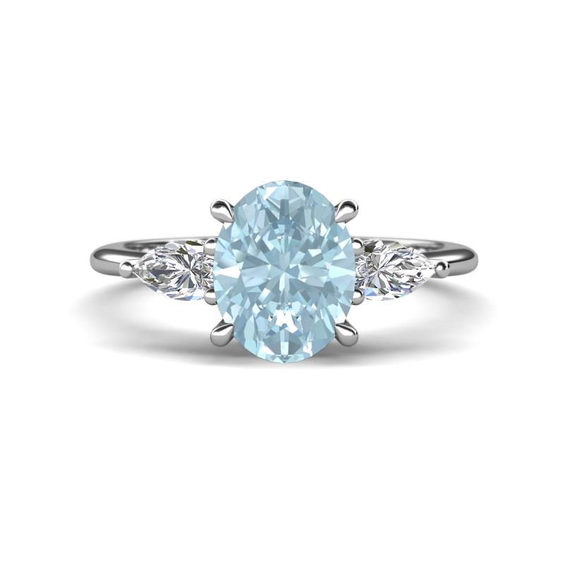 Leah 2.68 ctw Aquamarine Oval Shape (9x7 mm) Hidden Halo accented Lab Grown Diamond Engagement Ring 
