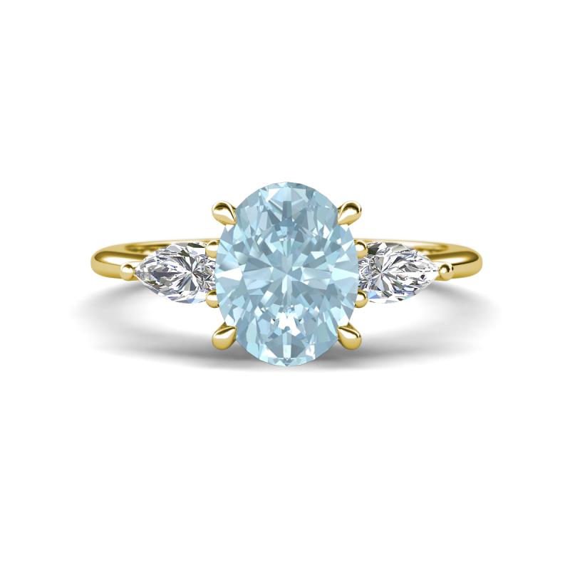 Leah 2.68 ctw Aquamarine Oval Shape (9x7 mm) Hidden Halo accented Lab Grown Diamond Engagement Ring 