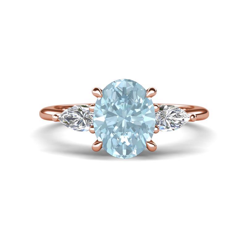 Leah 2.68 ctw Aquamarine Oval Shape (9x7 mm) Hidden Halo accented Lab Grown Diamond Engagement Ring 