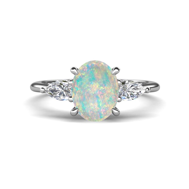 Leah 2.25 ctw Opal Oval Shape (9x7 mm) Hidden Halo accented Lab Grown Diamond Engagement Ring 