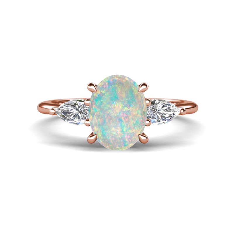 Leah 2.25 ctw Opal Oval Shape (9x7 mm) Hidden Halo accented Lab Grown Diamond Engagement Ring 