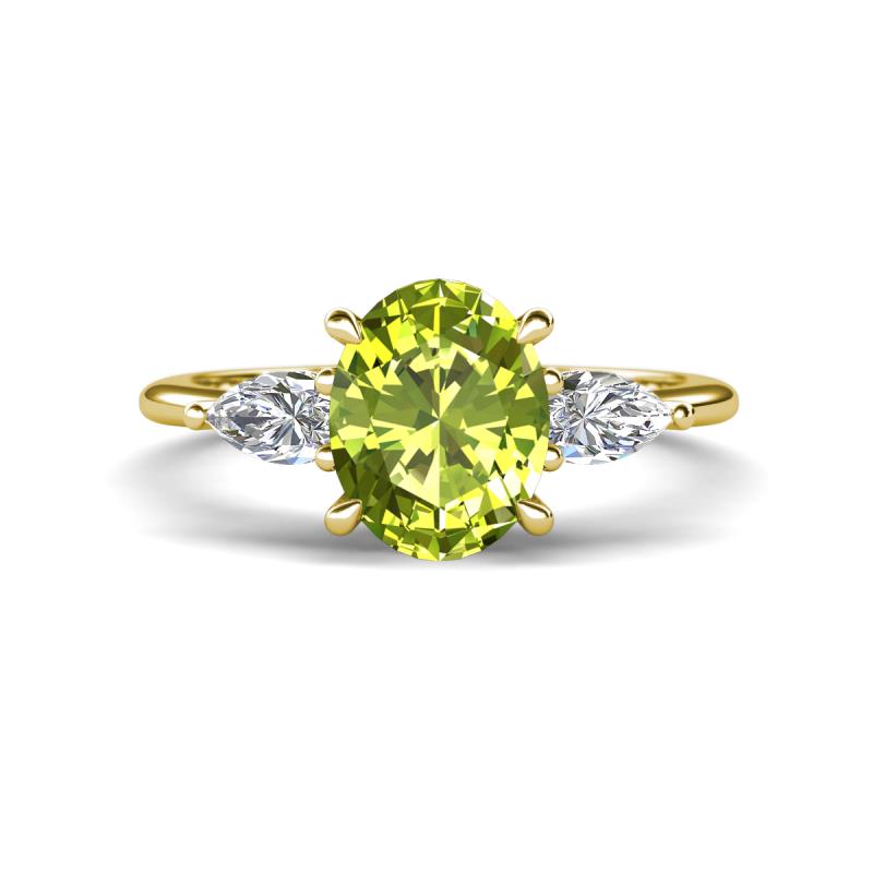 Leah 2.93 ctw Peridot Oval Shape (9x7 mm) Hidden Halo accented Lab Grown Diamond Engagement Ring 