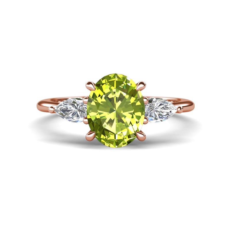Leah 2.93 ctw Peridot Oval Shape (9x7 mm) Hidden Halo accented Lab Grown Diamond Engagement Ring 