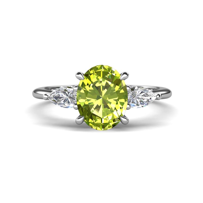 Leah 2.93 ctw Peridot Oval Shape (9x7 mm) Hidden Halo accented Lab Grown Diamond Engagement Ring 