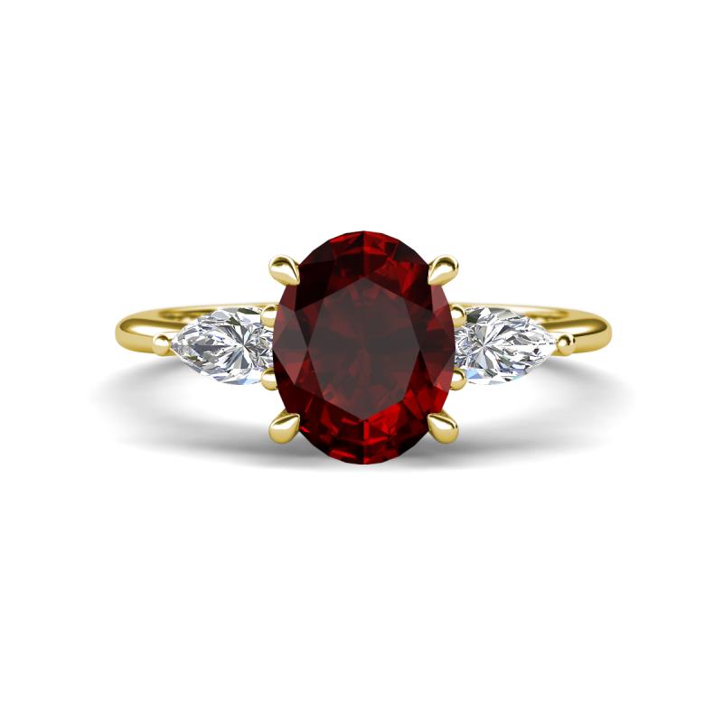 Leah 3.13 ctw Red Garnet Oval Shape (9x7 mm) Hidden Halo accented Lab Grown Diamond Engagement Ring 