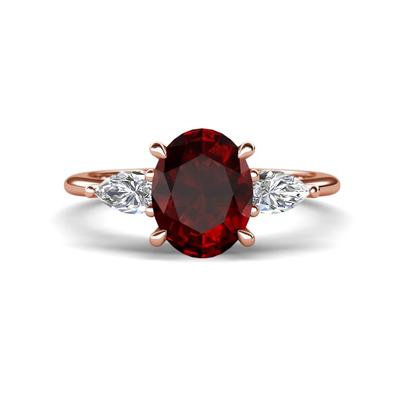 Leah 3.13 ctw Red Garnet Oval Shape (9x7 mm) Hidden Halo accented Lab Grown Diamond Engagement Ring 