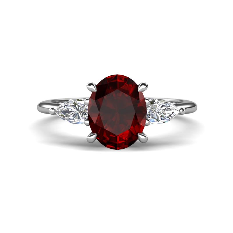 Leah 3.13 ctw Red Garnet Oval Shape (9x7 mm) Hidden Halo accented Lab Grown Diamond Engagement Ring 