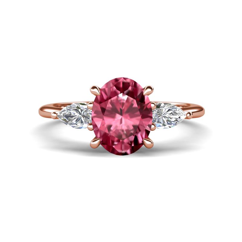 Leah 2.58 ctw Pink Tourmaline Oval Shape (9x7 mm) Hidden Halo accented Lab Grown Diamond Engagement Ring 