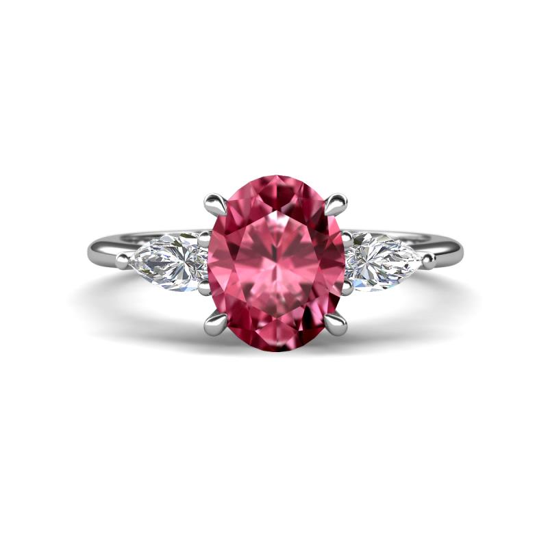 Leah 2.58 ctw Pink Tourmaline Oval Shape (9x7 mm) Hidden Halo accented Lab Grown Diamond Engagement Ring 