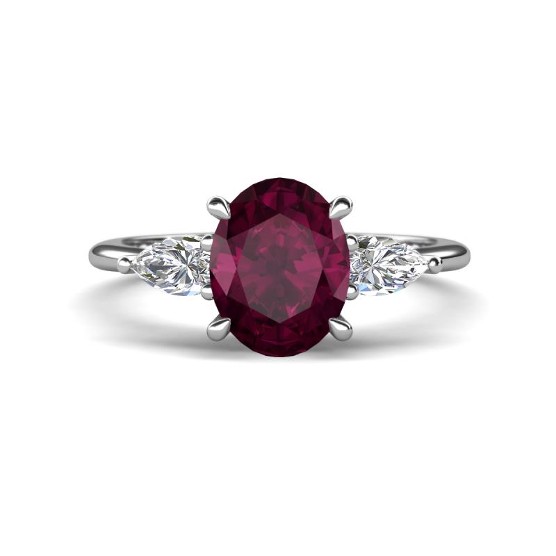 Leah 3.23 ctw Rhodolite Garnet Oval Shape (9x7 mm) Hidden Halo accented Lab Grown Diamond Engagement Ring 