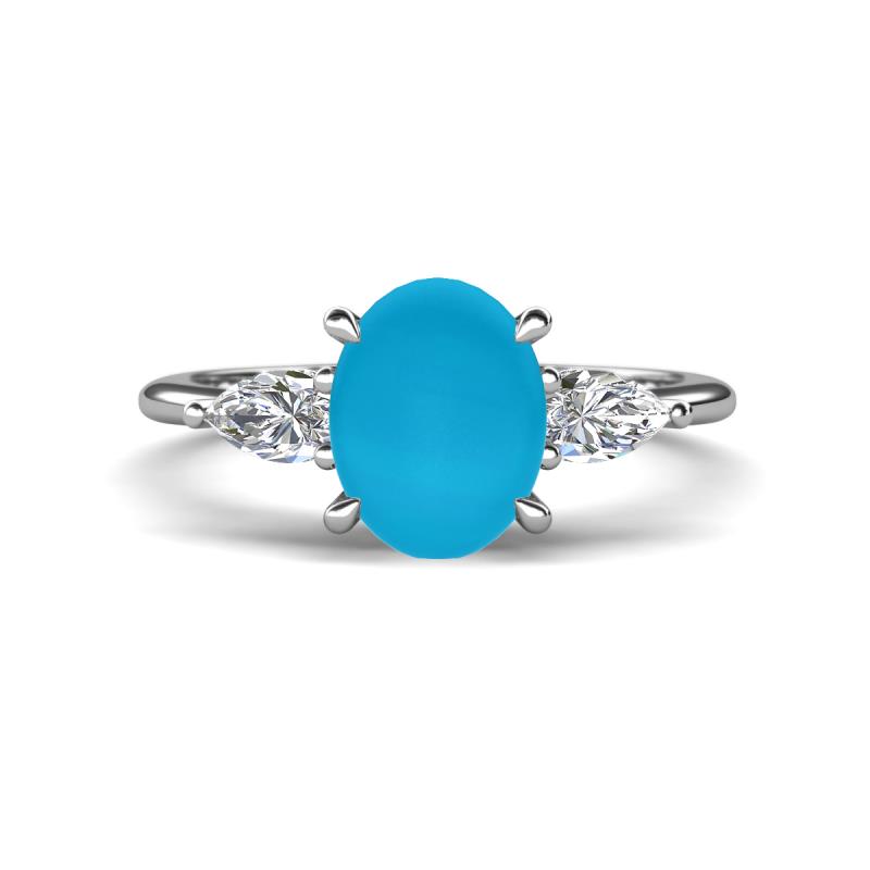 Leah 2.43 ctw Turquoise Oval Shape (9x7 mm) Hidden Halo accented Lab Grown Diamond Engagement Ring 