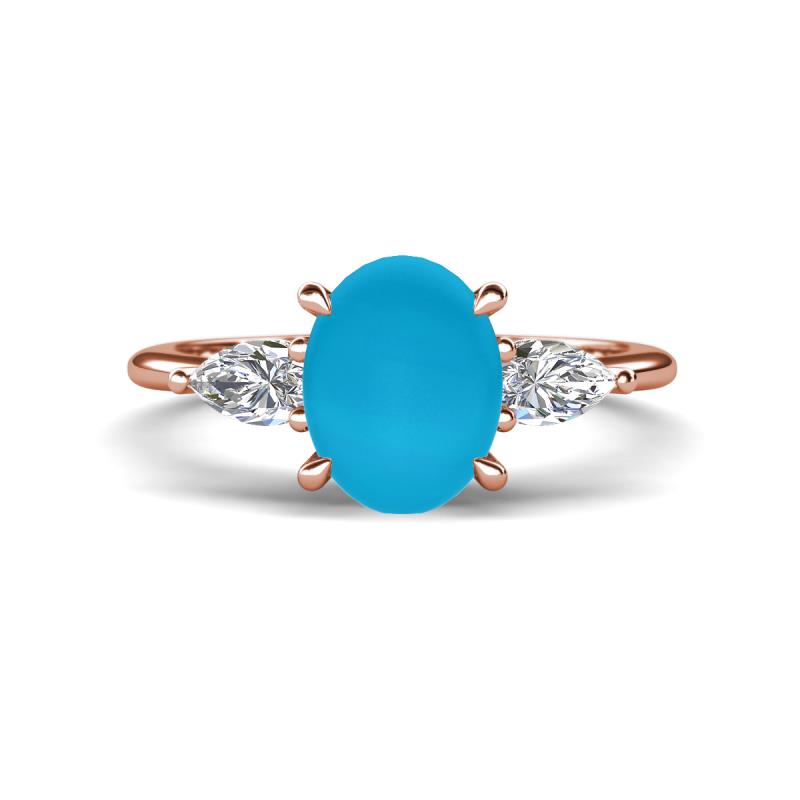 Leah 2.43 ctw Turquoise Oval Shape (9x7 mm) Hidden Halo accented Lab Grown Diamond Engagement Ring 