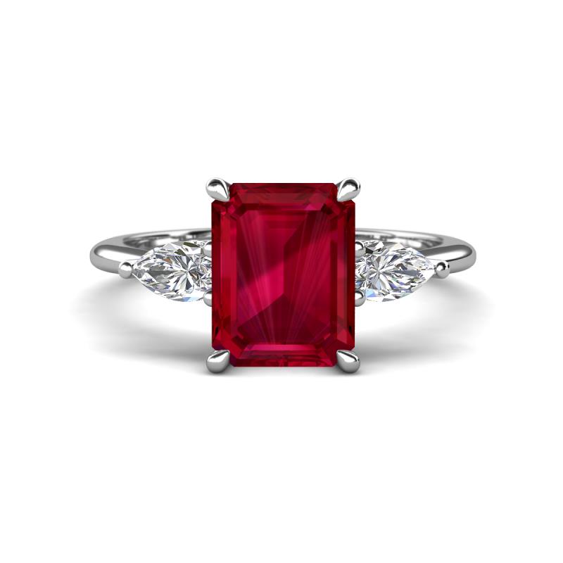 Leah 3.63 ctw Created Ruby Emerald Shape (9x7 mm) Hidden Halo accented Lab Grown Diamond Engagement Ring 