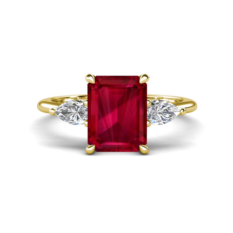Leah 3.63 ctw Created Ruby Emerald Shape (9x7 mm) Hidden Halo accented Lab Grown Diamond Engagement Ring 