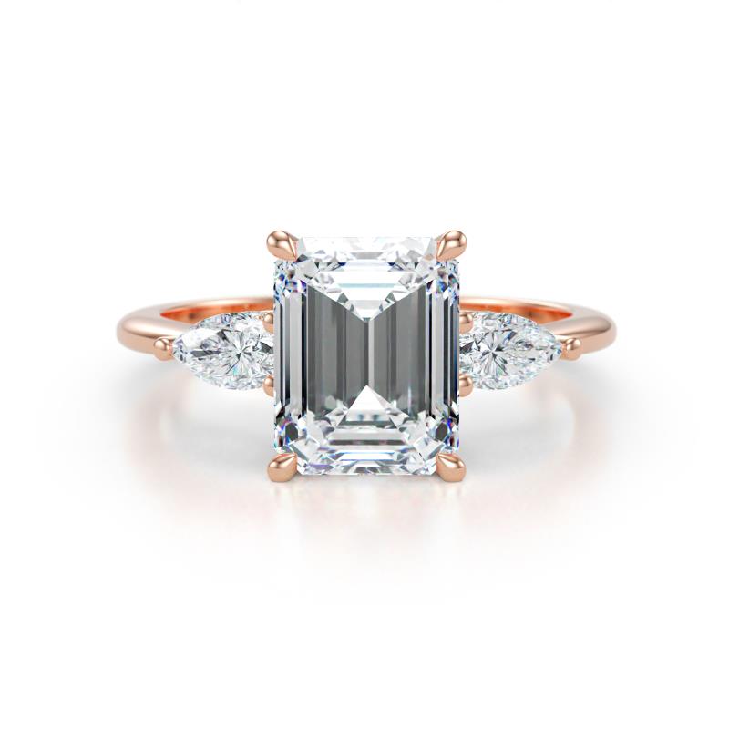 Leah 2.73 ctw Moissanite Emerald Shape (9x7 mm) Hidden Halo accented Lab Grown Diamond Engagement Ring 