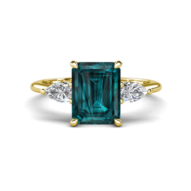 Leah 3.93 ctw London Blue Topaz Emerald Shape (9x7 mm) Hidden Halo accented Lab Grown Diamond Engagement Ring 