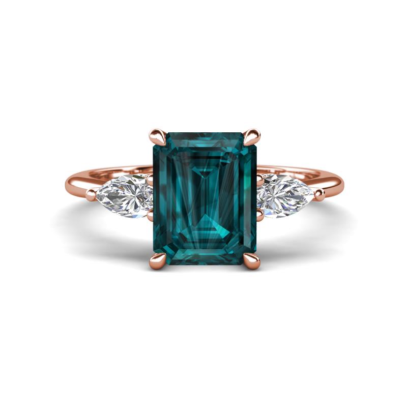 Leah 3.93 ctw London Blue Topaz Emerald Shape (9x7 mm) Hidden Halo accented Lab Grown Diamond Engagement Ring 