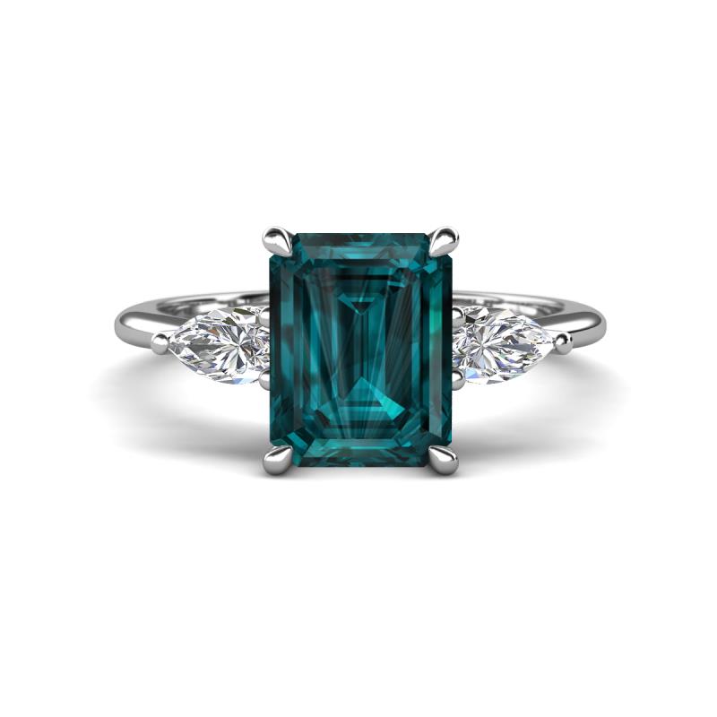 Leah 3.93 ctw London Blue Topaz Emerald Shape (9x7 mm) Hidden Halo accented Lab Grown Diamond Engagement Ring 