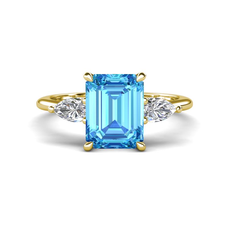 Leah 2.93 ctw Blue Topaz Emerald Shape (9x7 mm) Hidden Halo accented Lab Grown Diamond Engagement Ring 