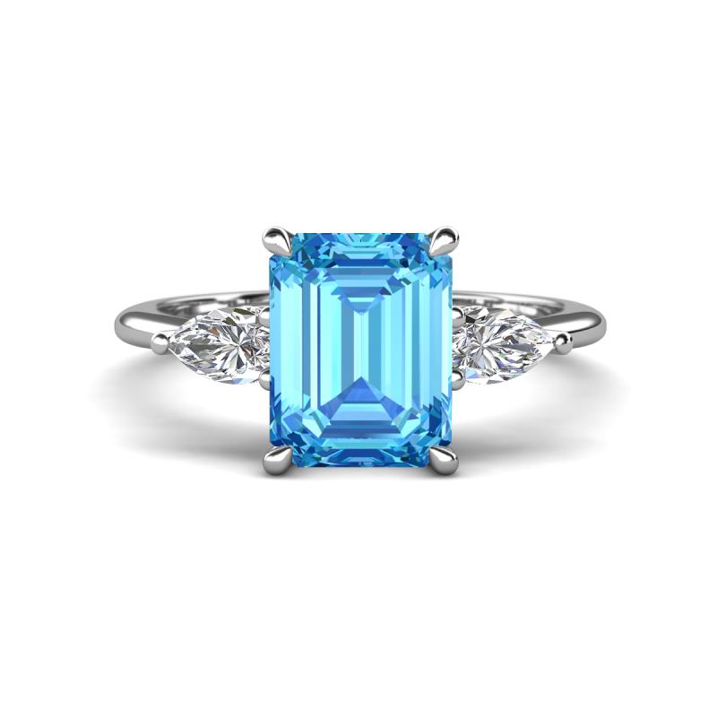 Leah 2.93 ctw Blue Topaz Emerald Shape (9x7 mm) Hidden Halo accented Lab Grown Diamond Engagement Ring 