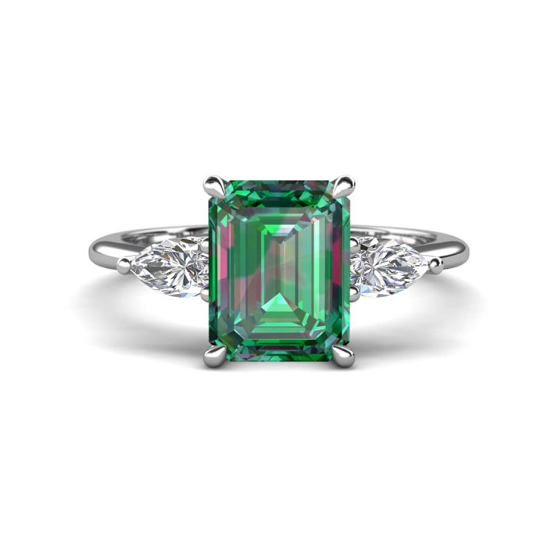 Leah 3.89 ctw Created Alexandrite Emerald Shape (9x7 mm) Hidden Halo accented Lab Grown Diamond Engagement Ring 