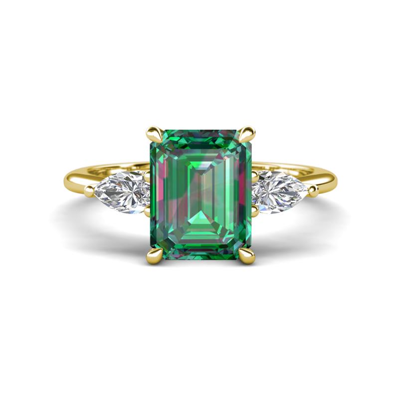 Leah 3.89 ctw Created Alexandrite Emerald Shape (9x7 mm) Hidden Halo accented Lab Grown Diamond Engagement Ring 