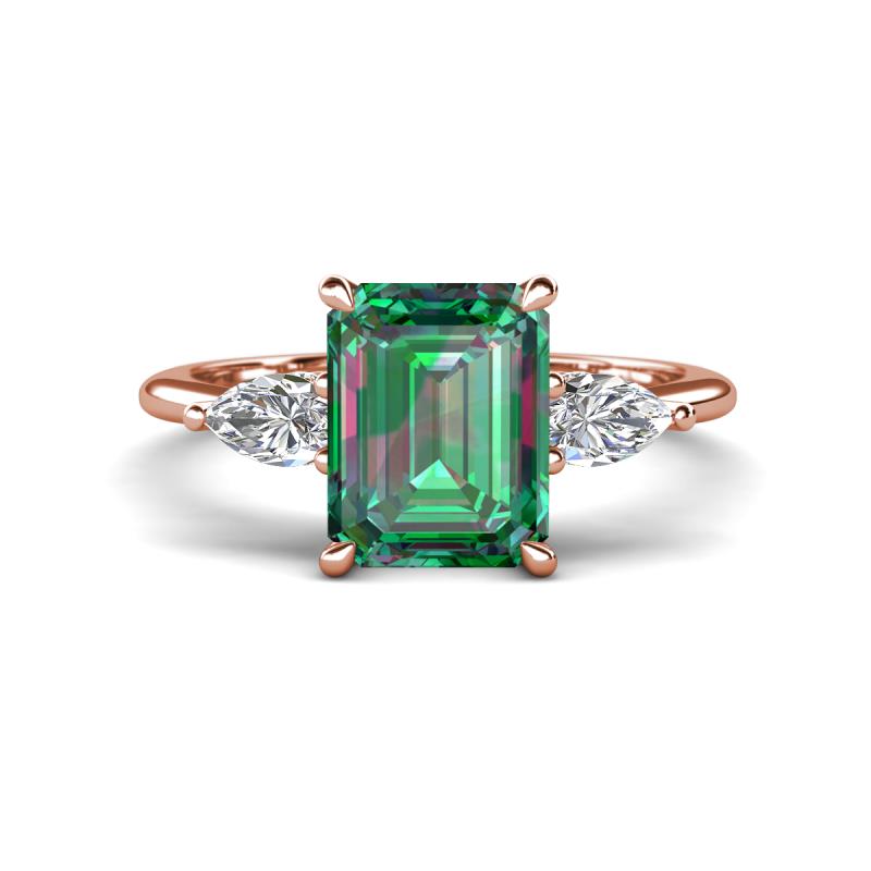 Leah 3.89 ctw Created Alexandrite Emerald Shape (9x7 mm) Hidden Halo accented Lab Grown Diamond Engagement Ring 