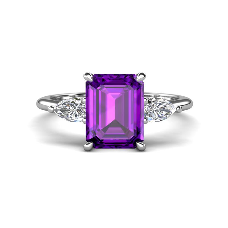 Leah 2.93 ctw Amethyst Emerald Shape (9x7 mm) Hidden Halo accented Lab Grown Diamond Engagement Ring 