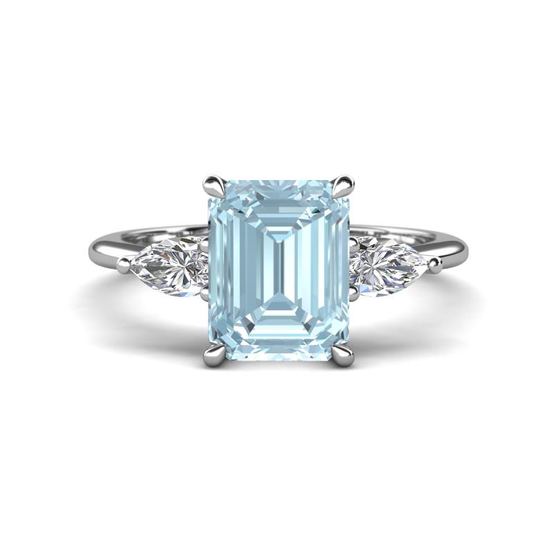 Leah 2.93 ctw Aquamarine Emerald Shape (9x7 mm) Hidden Halo accented Lab Grown Diamond Engagement Ring 