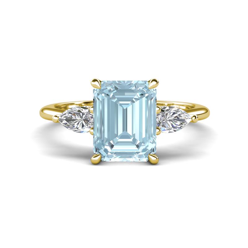 Leah 2.93 ctw Aquamarine Emerald Shape (9x7 mm) Hidden Halo accented Lab Grown Diamond Engagement Ring 