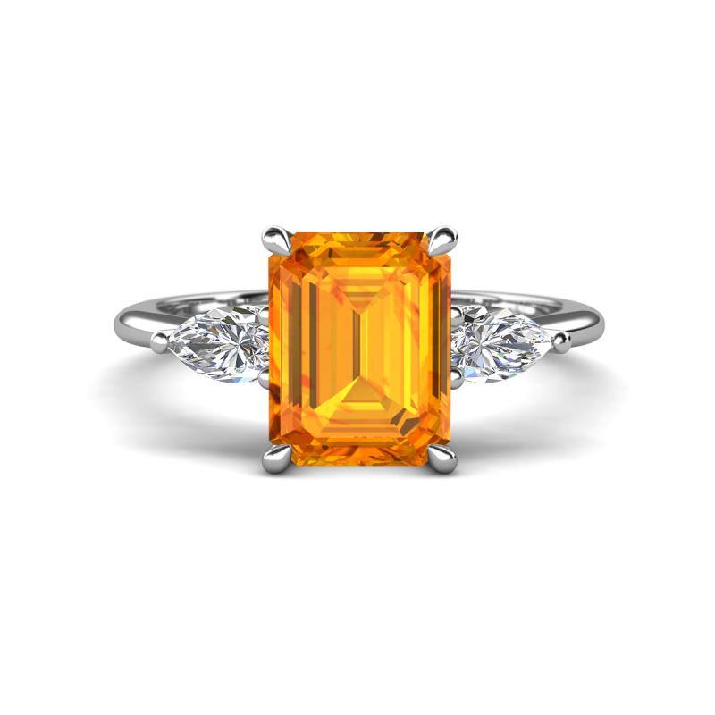 Leah 2.93 ctw Citrine Emerald Shape (9x7 mm) Hidden Halo accented Lab Grown Diamond Engagement Ring 