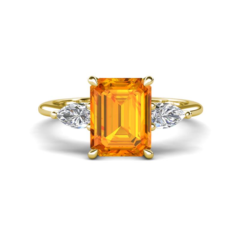 Leah 2.93 ctw Citrine Emerald Shape (9x7 mm) Hidden Halo accented Lab Grown Diamond Engagement Ring 