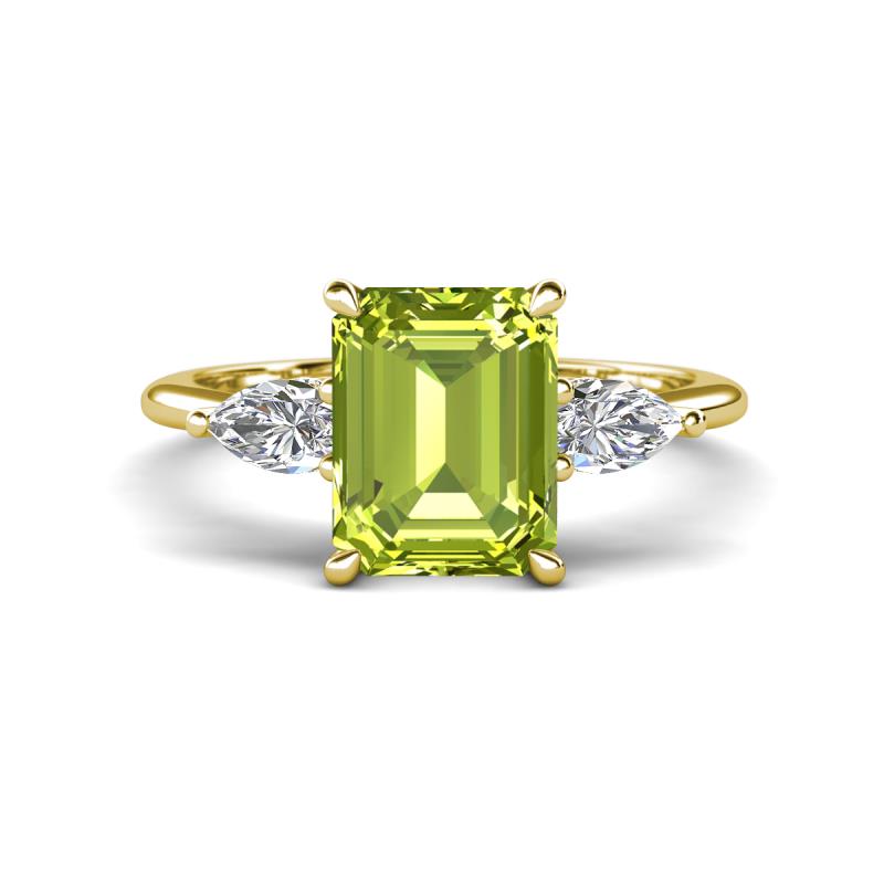 Leah 3.38 ctw Peridot Emerald Shape (9x7 mm) Hidden Halo accented Lab Grown Diamond Engagement Ring 