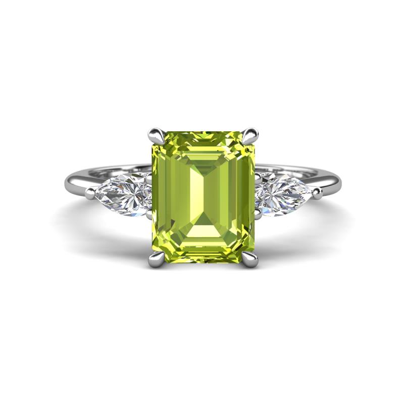 Leah 3.38 ctw Peridot Emerald Shape (9x7 mm) Hidden Halo accented Lab Grown Diamond Engagement Ring 