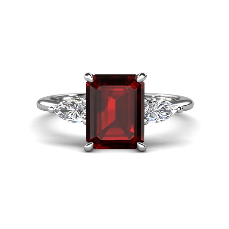 Leah 3.93 ctw Red Garnet Emerald Shape (9x7 mm) Hidden Halo accented Lab Grown Diamond Engagement Ring 