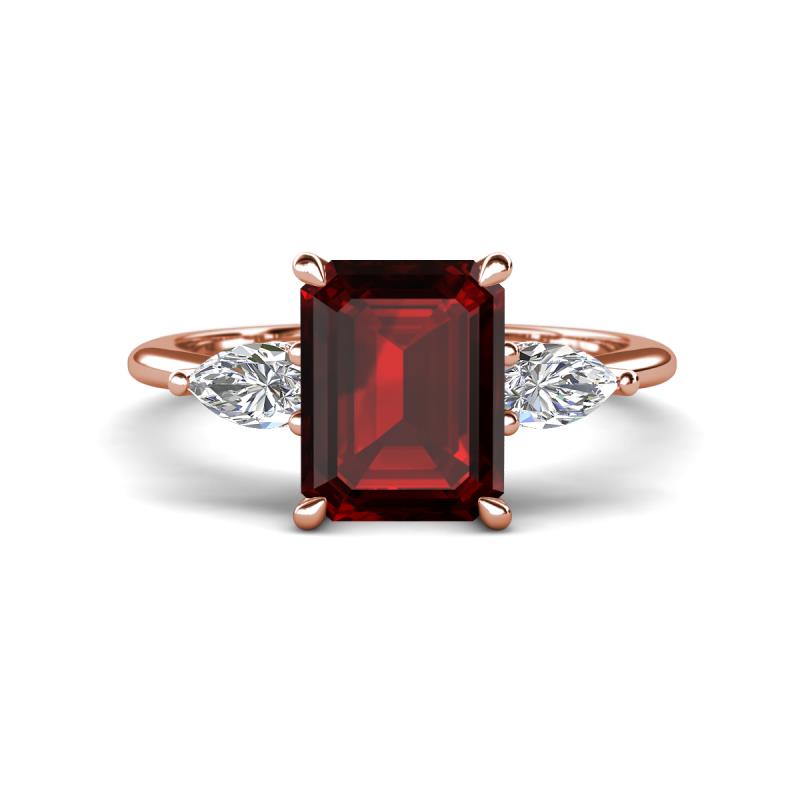 Leah 3.93 ctw Red Garnet Emerald Shape (9x7 mm) Hidden Halo accented Lab Grown Diamond Engagement Ring 