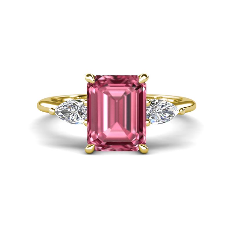 Leah 3.78 ctw Pink Tourmaline Emerald Shape (9x7 mm) Hidden Halo accented Lab Grown Diamond Engagement Ring 