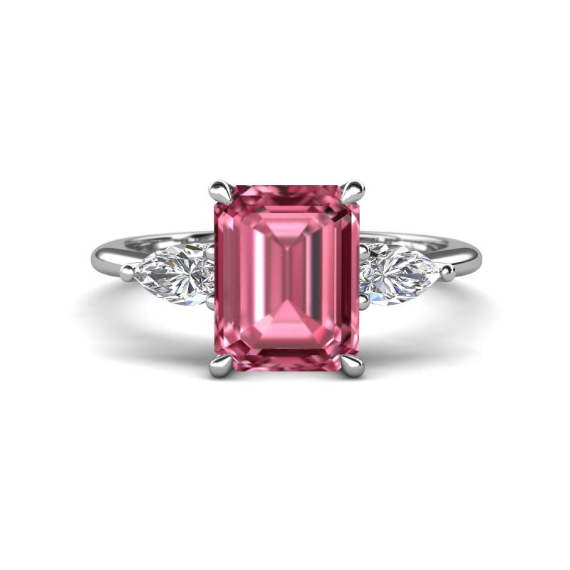 Leah 3.78 ctw Pink Tourmaline Emerald Shape (9x7 mm) Hidden Halo accented Lab Grown Diamond Engagement Ring 
